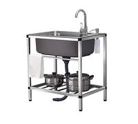 Évier de cuisine commercial en acier inoxydable avec robinet et égouttoir - Bol simple 40 x 55 x 75 cm pour garage, restaurant, buanderie - Facile à nettoyer
