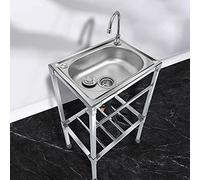 Évier de cuisine commercial en acier inoxydable avec robinet portable pour intérieur/extérieur, buanderie, jardin, restaurant (53 x 38 x 83 cm)