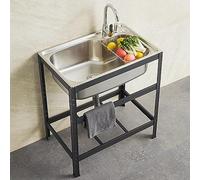 Évier de Cuisine Commercial sur Pied, évier Simple en Acier Inoxydable, évier sur Pied Noir, évier Utilitaire de Grande capacité pour extérieur, intérieur, Garage, buanderie, Jardin, res