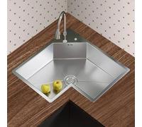 Évier de cuisine d'angle en acier inoxydable avec robinet, évier polyvalent pour la maison, l'extérieur, l'intérieur, idéal pour les hôtels, cafés et restaurants