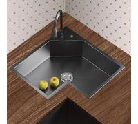 Évier de cuisine d'angle en acier inoxydable avec robinet polyvalent pour la maison, l'extérieur, l'intérieur, l'hôtel, le café, le restaurant