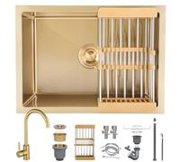 Évier de cuisine de 60 x 40 cm avec robinet en acier sans rinçage, petit égouttoir d'évier à barre, comprend une passoire à panier, design moderne Dorado pour cuisine et bar