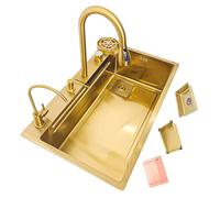 Évier De Cuisine De Grande Capacité, Évier Multifonctionnel À Cuve Unique, Lavabo De Cuisine En Acier Inoxydable Nano-revêtu, Avec Robinet Extractible, Kit D'accessoires Complet(Gold,80cm)