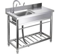 Évier De Cuisine De Restaurant Commercial Autonome Évier De Buanderie Utilitaire en Acier Inoxydable Ensemble D’évier Extérieur avec établi Et étagère De Rangement