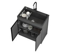 Évier de cuisine de restaurant commercial avec support - Évier autonome d'extérieur - Robinet d'eau chaude et froide - Distributeur de savon idéal pour garage, restaurant, buanderie