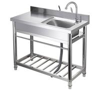 Évier de cuisine de restaurant en acier inoxydable avec tuyau de drainage et protection anti-éclaboussures, évier de salle à manger pour restaurant commercial, extérieur autonome, avec support de