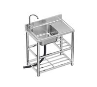 Évier de cuisine d'extérieur en acier inoxydable avec égouttoir et étagères de rangement autonomes Bol unique Station de travail avec robinet chaud et froid (80 x 50 x 80 cm) pour barbecue et terrasse