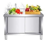 Évier de cuisine d'extérieur en acier inoxydable - Évier utilitaire sur pied avec robinet, station de lavage des mains à cuve unique commerciale, étagères de rangement pour arrière-cour et buanderie