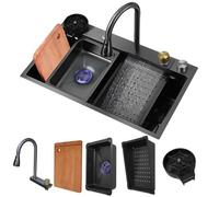 Évier de cuisine DNKELAR®Evier Inox Professionnel 304 ,En granitEnsemble dÉvier Domestique,Intégré avec Robinet Amovible(75×46×24cm)