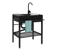 Évier de cuisine double autoportant, en acier inoxydable, 72 x 40 x 86 cm, avec 2 éviers, 1 pied, robinet à 360° avec câble d'alimentation, 1 drain, 1 panier télescopique, évier de cuisine pour