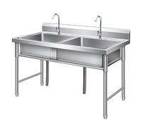 Évier de cuisine double bac en acier inoxydable avec robinet, qualité professionnelle, idéal pour les restaurants et le camping, pratique pour l'intérieur et l'extérieur,，One Color 120x80x60cm/47.2x3