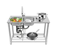Évier De Cuisine Double Cuve Inox Évier Professionnel Autoportant 120CM, Évier Industriel Rectangulaire Robinet Rotatif 360° 39x35x17CM Cuve, Pour Restaurant Pâtisserie Café Garage Hôtel