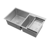 Évier de cuisine double en acier inoxydable 80 x 43 cm avec isolation phonique, protection anti-condensation pour sous-sol, montage en saillie, cuisine, argenté