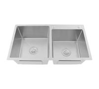 Évier de cuisine double en acier inoxydable - 80 x 45 x 22 cm - Avec écoulement en forme de X - Protection contre la condensation et isolation acoustique - Rectangulaire - 2 bacs avec revêtement PVD