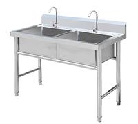 Évier de cuisine double en acier inoxydable avec robinet autoportant, 2 compartiments avec protection d'évier et assemblage de vidange, idéal pour restaurant, buanderie, garage (99,8 x 49,8 cm)