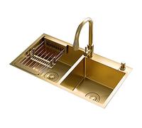 Évier de Cuisine Double en Acier Inoxydable doré avec mitigeur, Grand évier pour légumes et Lave-Vaisselle 82 x 45 x 21 cm, Durable et élégant, idéal pour Un Usage Domestique