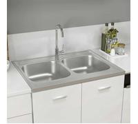 Évier de cuisine double vasque - vidaXL - 800x600x155 mm - Argenté - Acier inoxydable - Réversible - Égouttoir inclus