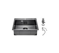 VEVOR Évier de cuisine 68 cm, évier à montage par le haut en acier inox 304, évier à poser à encastrer cuve simple avec accessoires, évier de lave-vaisselle ménager pour camping-car cuisine bar, noir