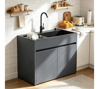 Évier de Cuisine en Acier Inox avec Armoire Aluminium Nid d'Abeille, Siphon Inclus pour Jardin, Terrasse et Cellier
