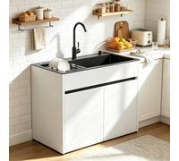 Évier de Cuisine en Acier Inox avec Armoire Aluminium Nid d'Abeille, Siphon Inclus pour Jardin, Terrasse et Cellier