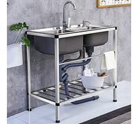 Évier de cuisine en acier inoxydable - 1 bac avec établi - Évier gastro avec mélangeur chaud/froid - Double support complet pour restaurant, atelier, extérieur, 80 x 43 x 21 cm