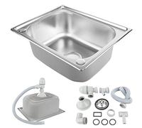 Évier de Cuisine en Acier Inoxydable,1 Bac Évier avce Siphon et Bonde,Evier à Encastrer en Inox,Cuve simple Evier à Fleur de cuisine avec Raccords de Vidange (50 * 40 * 20cm)