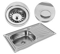 Évier de Cuisine en Acier Inoxydable - 1 Bac Inox avec Raccords de Vidange, Évier à Encastrer, Évier à Fleur de Plan, Sous-plan (90 * 50 * 15cm)