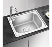 Évier de cuisine en acier inoxydable 1 bol rectangular Commercial Inset/Overmount with Hot & Cold Water Taps - Durable Washbasin for Home & Restaurant Use