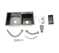 Évier de cuisine en acier inoxydable - 2 bacs - 78 x 43 cm - Évier encastré avec isolation acoustique et revêtement nano - Égouttoir - Distributeur de savon - Avec (Topmount/base, 0,7 mm en acier