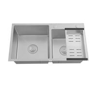 Évier de cuisine en acier inoxydable - 2 bacs - Carré - Avec égouttoir et égouttoir - Argenté - Double évier - 78 x 43 x 21 cm (sans robinet)