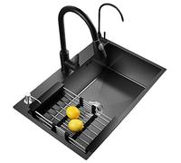 Évier de cuisine en acier inoxydable 304 à cuve unique avec robinet extractible, design à 3 trous, 75 x 45 x 20 cm, idéal pour la vaisselle et la décoration de cuisine contemporaine