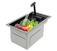 Évier de cuisine en acier inoxydable 304 à cuve unique avec robinet pliable, évier de bar à poser nano noir, évier à linge rectangulaire utilitaire, robinet pivotant à 360°, 2 tuyaux pour cuisine