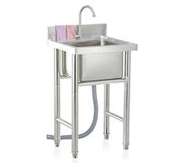 Évier de Cuisine en Acier Inoxydable 304 à Un Seul bac avec Robinet à 360°, 1 Compartiment, Utilitaire Commercial Autonome pour Cuisine, Restaurant, buanderie, intérieur et extérie
