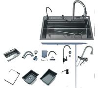 évier de cuisine en acier inoxydable 304, affichage numérique, porte-couteau inclus, kit d'évier D1