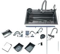 évier de cuisine en acier inoxydable 304, affichage numérique, porte-couteau inclus, Sink Set D2