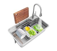 Évier de cuisine, en acier inoxydable 304, avec robinet extensible, grand évier encastrable, 3 types de modes de sortie d'eau