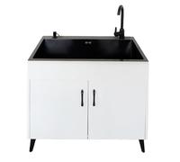 Évier de cuisine en acier inoxydable 304 avec robinet extractible et unité de rangement pour robinet de salle de bain noir avec console et support, parfait pour la cuisine, le restaurant, le jardin