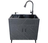 Évier de cuisine en acier inoxydable 304 avec unité de rangement - Robinet extractible - Noir - Mélangeur d'évier de salle de bain avec console et support - Idéal pour la cuisine et le restaurant.