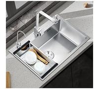 Évier de cuisine en acier inoxydable 304 - Évier à barre à cuve unique brossé argenté avec robinet et kit de montage - Montage sous comptoir (couleur : C, taille : 68 x 45 x 20 cm)