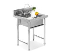 Évier de cuisine en acier inoxydable 304, évier de cuisine autonome à cuve unique avec robinets chauds et froids, équipé d'un kit de vidange à 3 trous, adapté pour les bars et les véhicules de camping