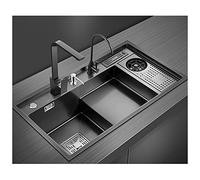 Évier de cuisine en acier inoxydable 304 - Évier multifonction pour la maison/camping-car/encastrable élégant noir-C 82 x 46 x 22 cm Design élégant facile à nettoyer