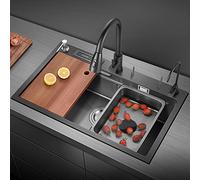 Évier de cuisine en acier inoxydable 304, évier simple de 26"/29", cuvette domestique durable, 75 x 46 x 22 cm, idéal pour les cuisines modernes, facile à nettoyer