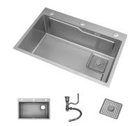 Évier de cuisine en acier inoxydable 304 gris, grand modèle, à cuve unique, encastrable ou sous plan, avec kit de vidange, pour cuisine et salle à manger.