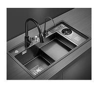 Évier de cuisine en acier inoxydable 304 multifonctionnel avec barre d'étape Nano RV Évier dessus/encastré Noir D 82 x 46 x 22 cm Parfait pour la maison