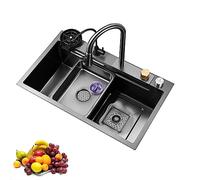 Évier de cuisine en acier inoxydable 304 Nano Raindance Cascade Design Évier domestique à cuve unique avec robinet rabattable Bassin à légumes Rondelle de tasse pressurisée.