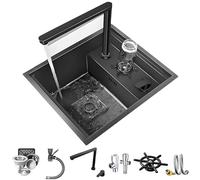 Évier de cuisine en acier inoxydable 304 noir de 38/45 cm - Design invisible avec robinet relevable pour bar et cuisine Évier moderne pour une installation et un nettoyage faciles