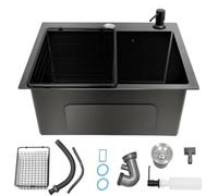 Évier de cuisine, en acier inoxydable, 45 x 40 x 20 cm, avec panier d'égouttement et distributeur de savon, encastrable, protection anti-débordement anti-odeurs, nano-revêtement nano, 1 grand évier