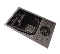 Évier de cuisine en acier inoxydable 55 x 32 cm avec robinet et couvercle caché pour comptoir de bar, jardin, balcon, piscine, évier de légumes pour usage domestique et commercial