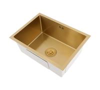 Évier de cuisine, en acier inoxydable, 55 x 40 x 22 cm, pour maison, bar, appartement, avec kit d'accessoires d'écoulement (doré)