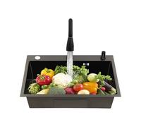 Évier de cuisine en acier inoxydable - 68 x 45 x 20 cm - Multifonction - 1 bac encastrable avec robinet extensible, panier d'égouttement, bonde et distributeur de savon (noir)